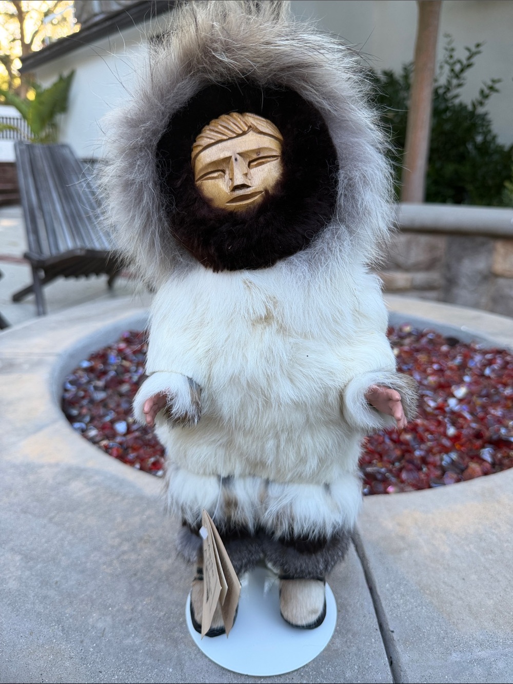 Handcrafted Vintage MeMeLuck with Carved Face and real fur clothing. Original.
